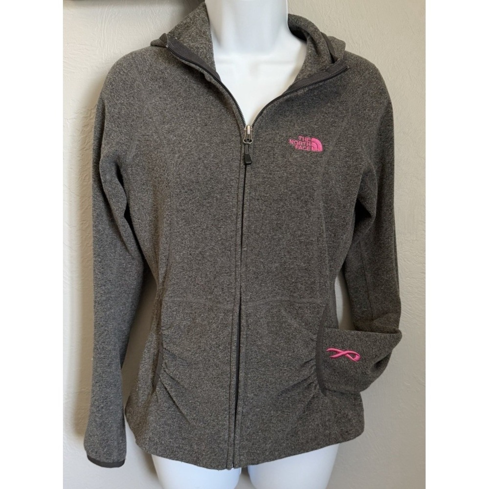 The North Face Full Zip Jacket Hoodie Womens Small Gray Breast Cancer Ribbon